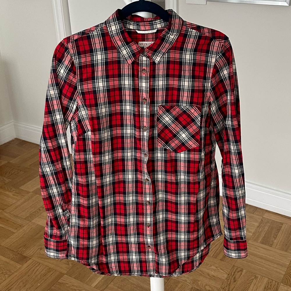 Red, White and Navy Plaid Shirt